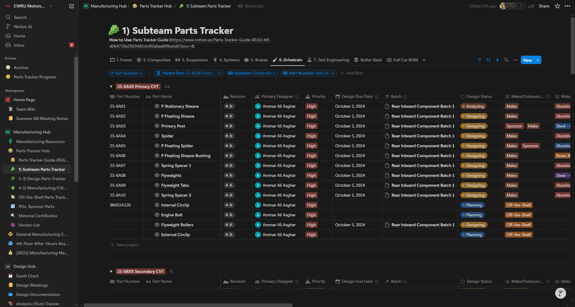 SR25 Parts Tracker in Notion